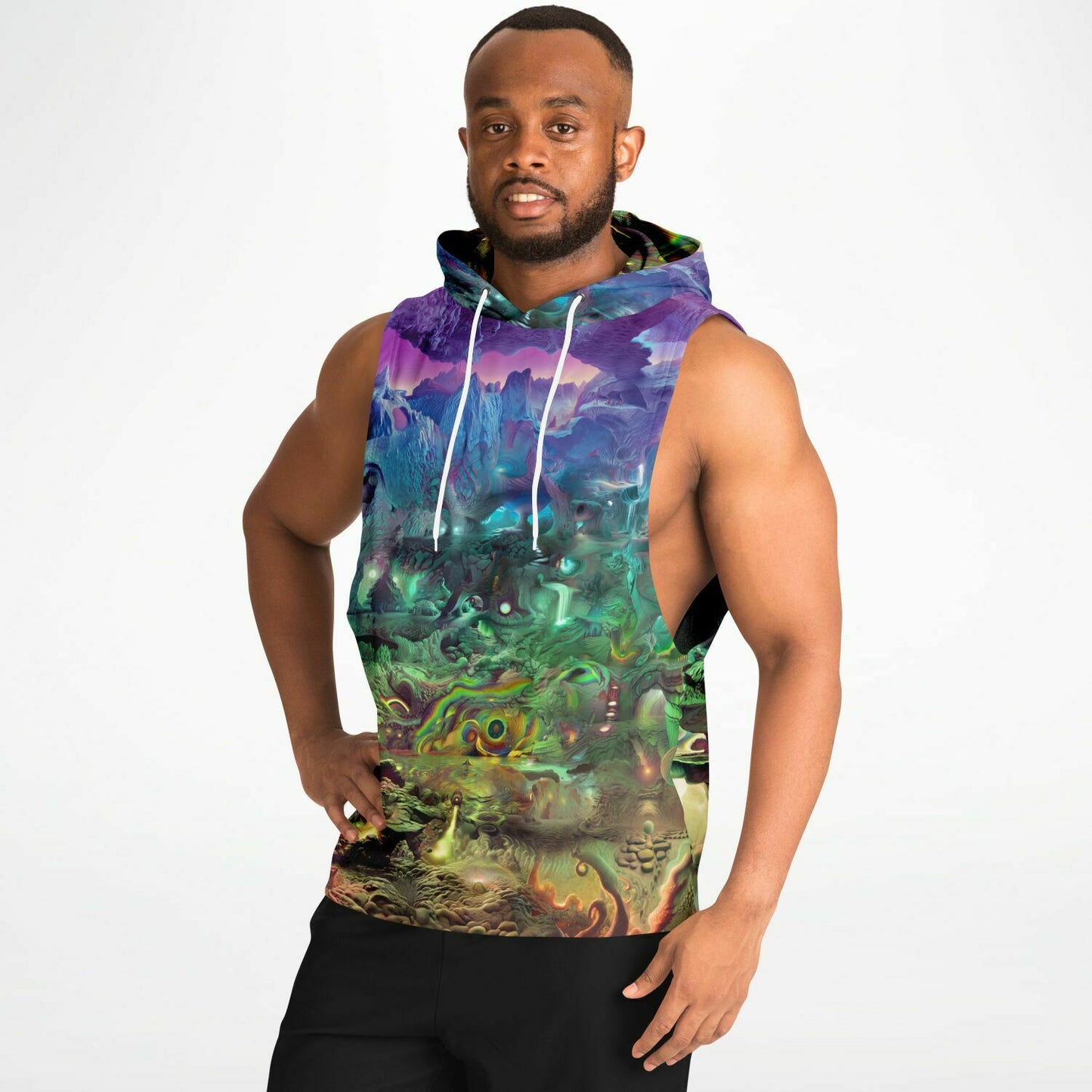 "PSYCHEDELIC WONDERLAND 2" Athletic Drop Armhole Hoodie - AOP