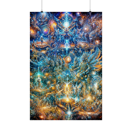 "Genesis of the Cyber Pantheon - Dawn of the Singularity" Premium Matte Vertical Posters