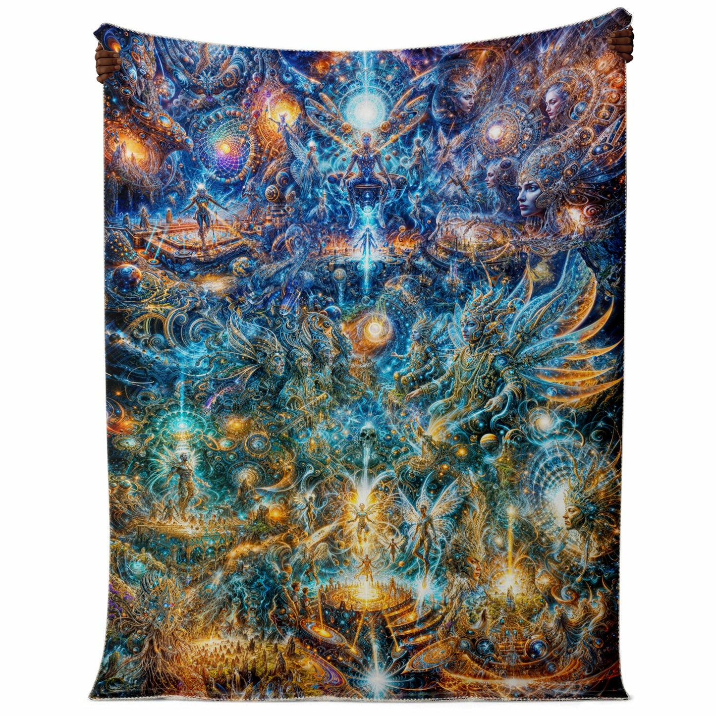 "Genesis of the Cyber Pantheon - The Dawn of Singularity" Premium Microfleece Blanket - AOP