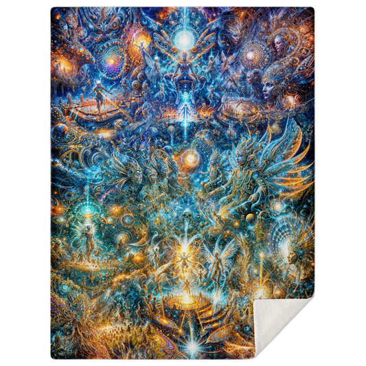 "Genesis of the Cyber Pantheon - The Dawn of Singularity" Premium Microfleece Blanket - AOP
