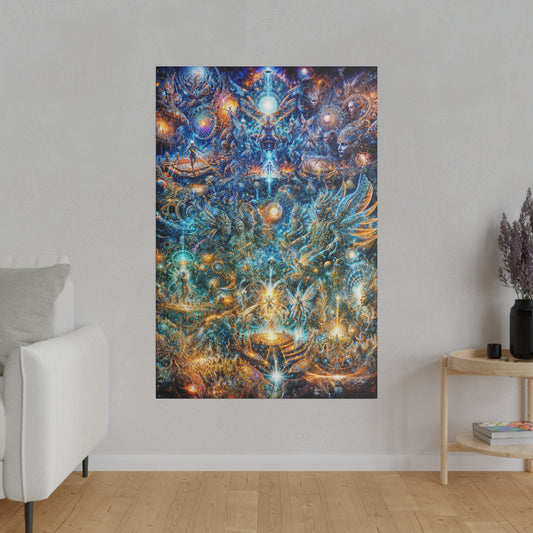 "Genesis of the Cyber Pantheon: The Dawn of the Singularity" Matte Canvas, Stretched, 0.75"