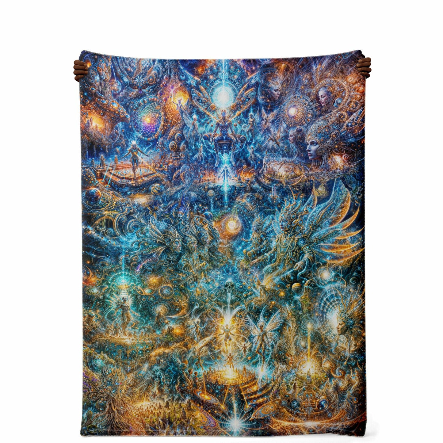 "Genesis of the Cyber Pantheon - The Dawn of Singularity" Premium Microfleece Blanket - AOP