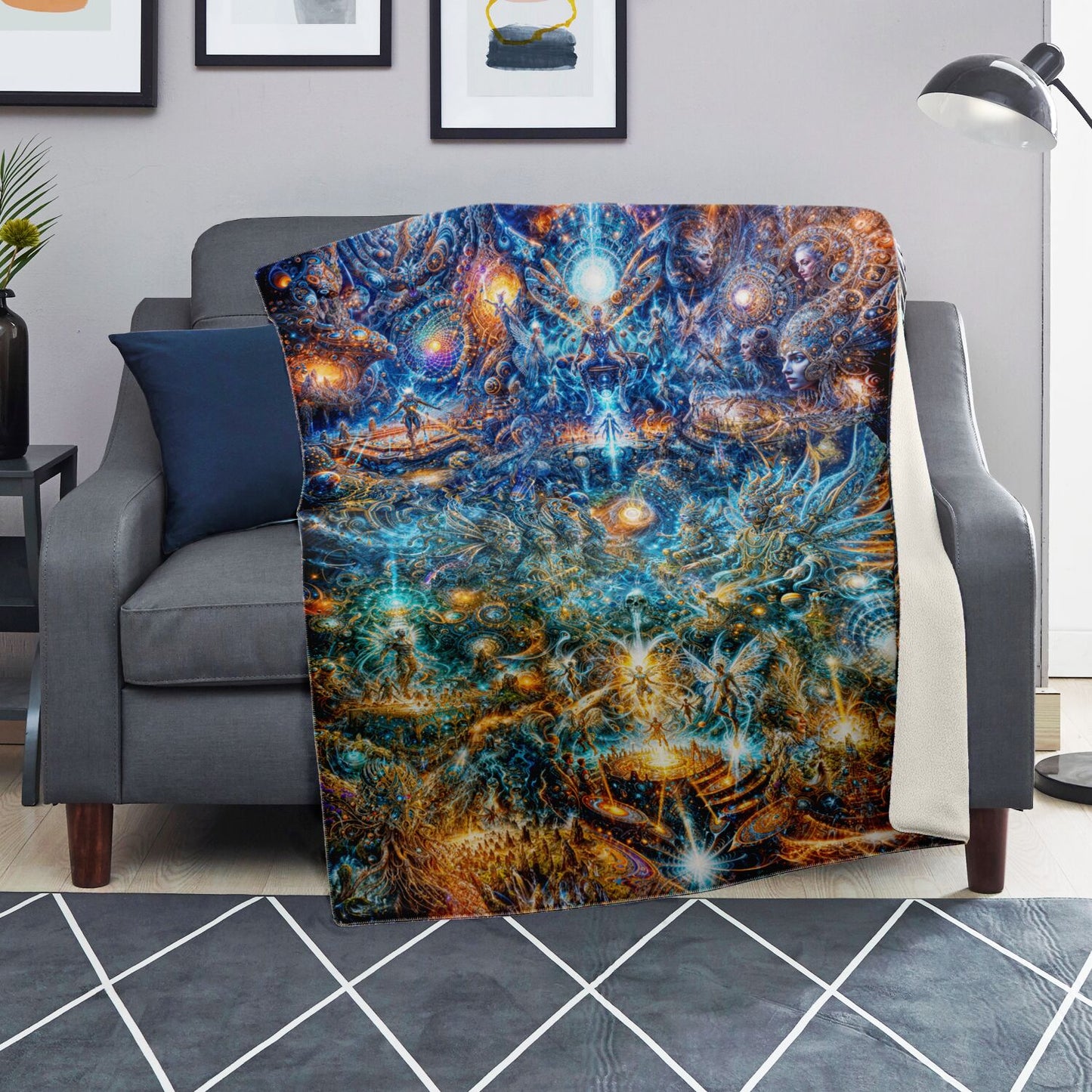 "Genesis of the Cyber Pantheon - The Dawn of Singularity" Premium Microfleece Blanket - AOP