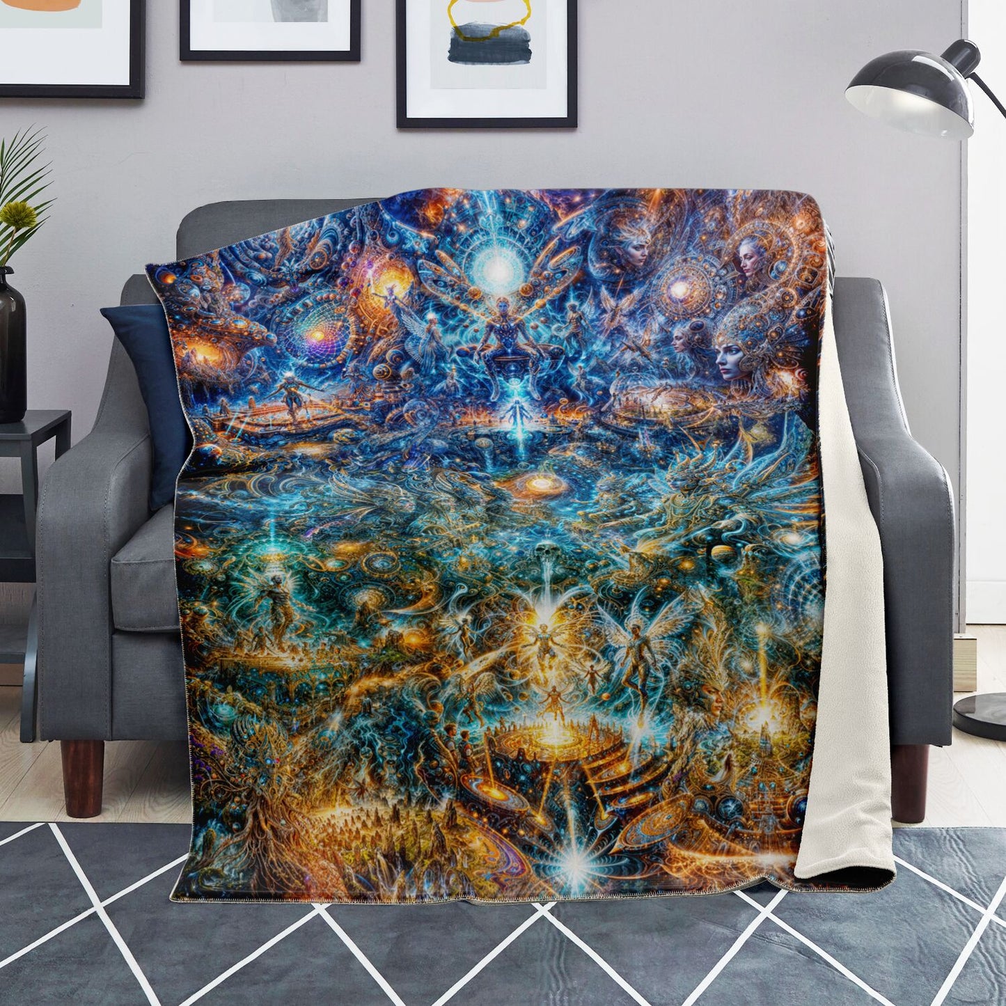 "Genesis of the Cyber Pantheon - The Dawn of Singularity" Premium Microfleece Blanket - AOP