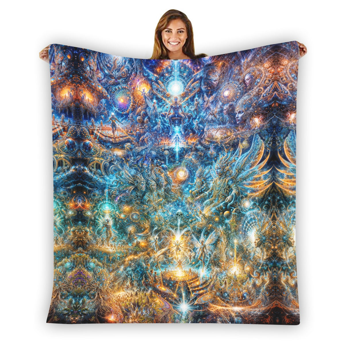 "Genesis of the Cyber Pantheon - The Dawn of Singularity" Single-Side Printing Flannel Blanket