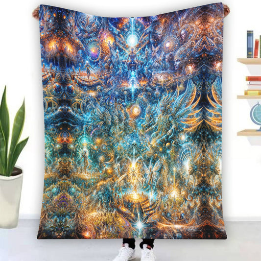 "Genesis of the Cyber Pantheon - The Dawn of Singularity" Single-Side Printing Flannel Blanket