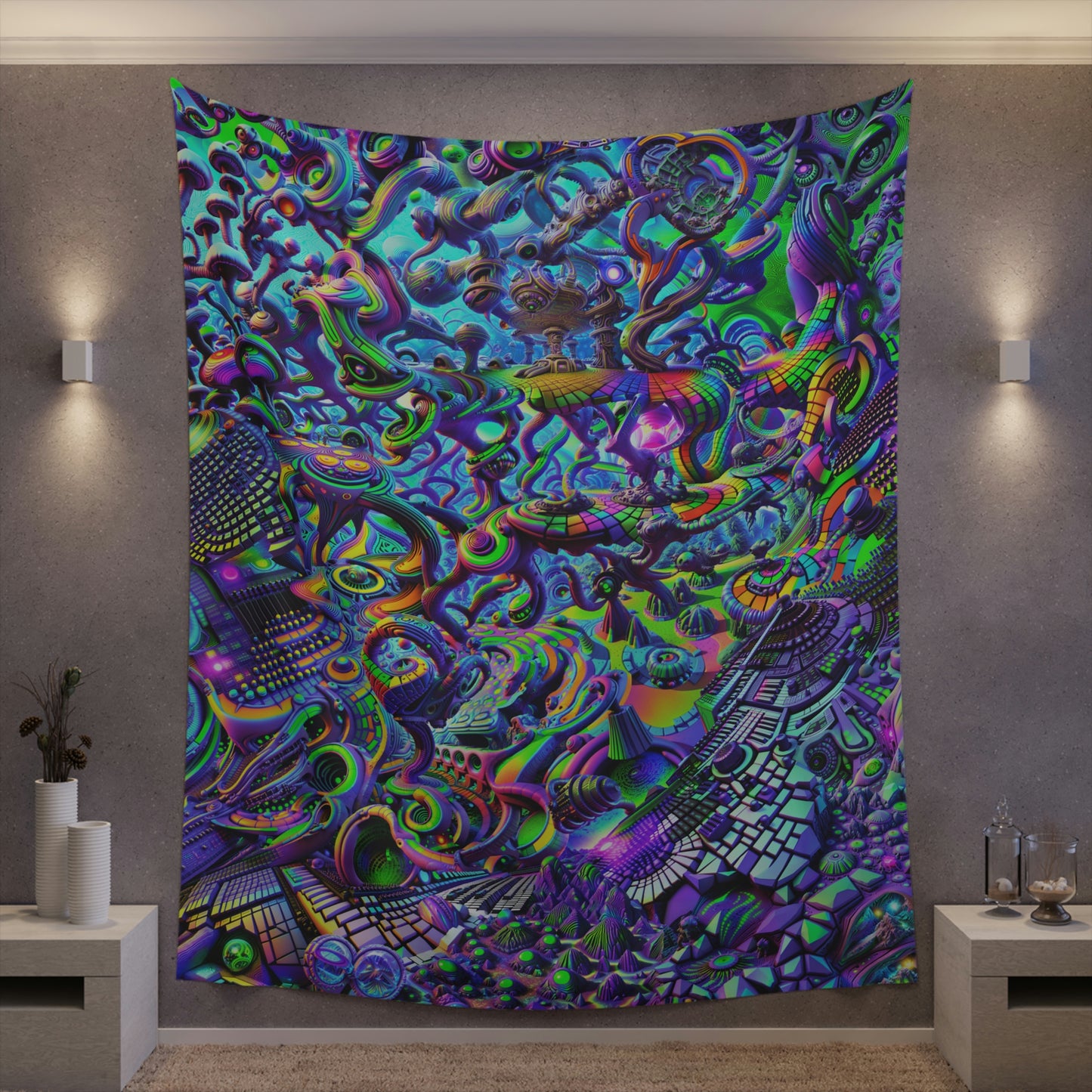 "PSYCHEDELIC WONDERLAND 2.0" Printed Wall Tapestry